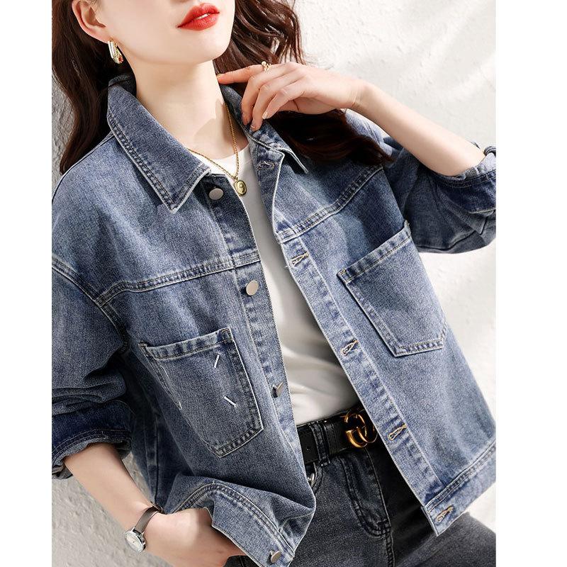 Retro Temperament Jeansjacke Damen Kurz Frühling und Herbst Neue Lockere und Vielseitige Casual Kleine Jacke Top M blau von Joom DACH
