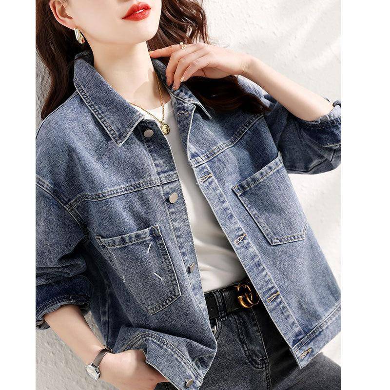 Retro Temperament Jeansjacke Damen Kurz Frühling und Herbst Neue Lockere und Vielseitige Casual Kleine Jacke Top M blau von Joom DACH