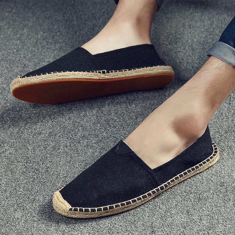 Retro Trend Atmungsaktive Canvas-Schuhe Sommer Leinen Herren Fischer Schuhe Lässige Ein-Pedal Baumwolle und Leinen Abriebfeste Slipper 44 von Joom DACH