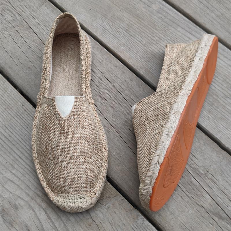 Retro Trend Atmungsaktive Canvas-Schuhe Sommer Leinen Herren Fischer Schuhe Lässige Ein-Pedal Baumwolle und Leinen Abriebfeste Slipper 44 von Joom DACH