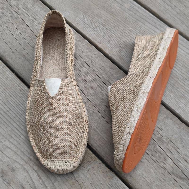 Retro Trend Atmungsaktive Canvas-Schuhe Sommer Leinen Herren Fischer Schuhe Lässige Ein-Pedal Baumwolle und Leinen Abriebfeste Slipper 44 von Joom DACH