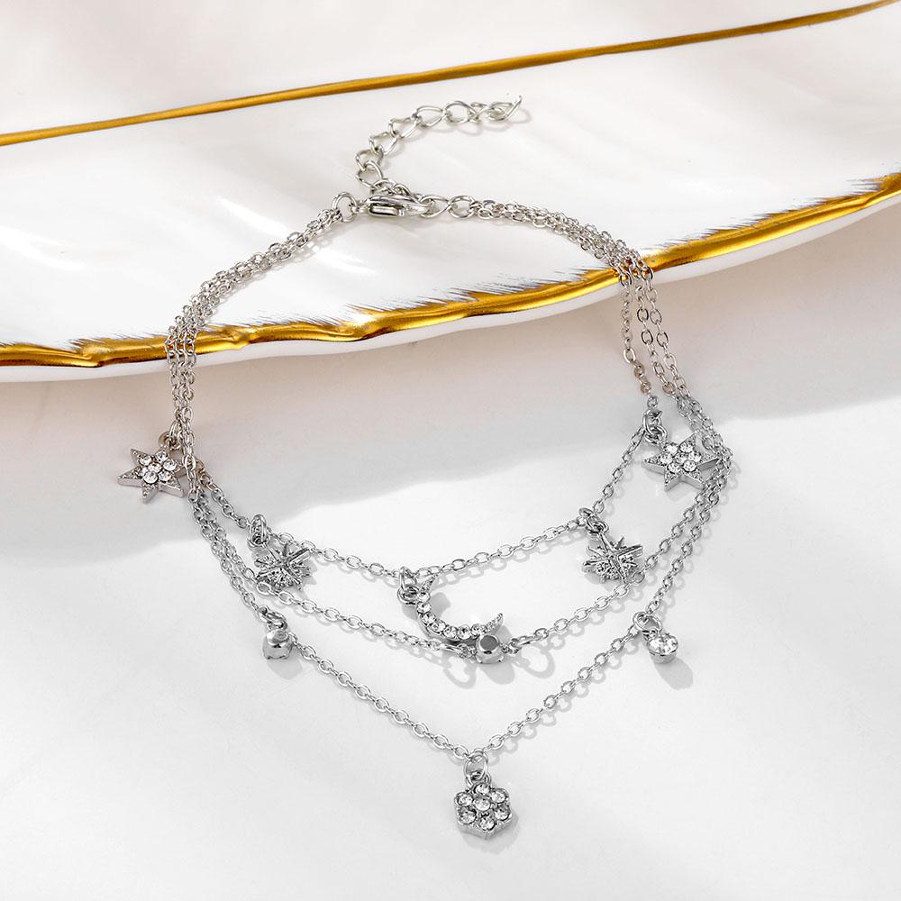 Retro Übertriebene Liebe Stern Mond Fußkettchen Mehrschichtige Kreuz Fußkettchen Mode Trend Mädchen Mehrschichtige Fußkettchen Temperament Armband von Joom DACH