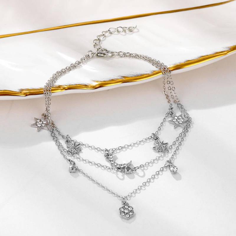 Retro Übertriebene Liebe Stern Mond Fußkettchen Mehrschichtige Kreuz Fußkettchen Mode Trend Mädchen Mehrschichtige Fußkettchen Temperament Armband von Joom DACH