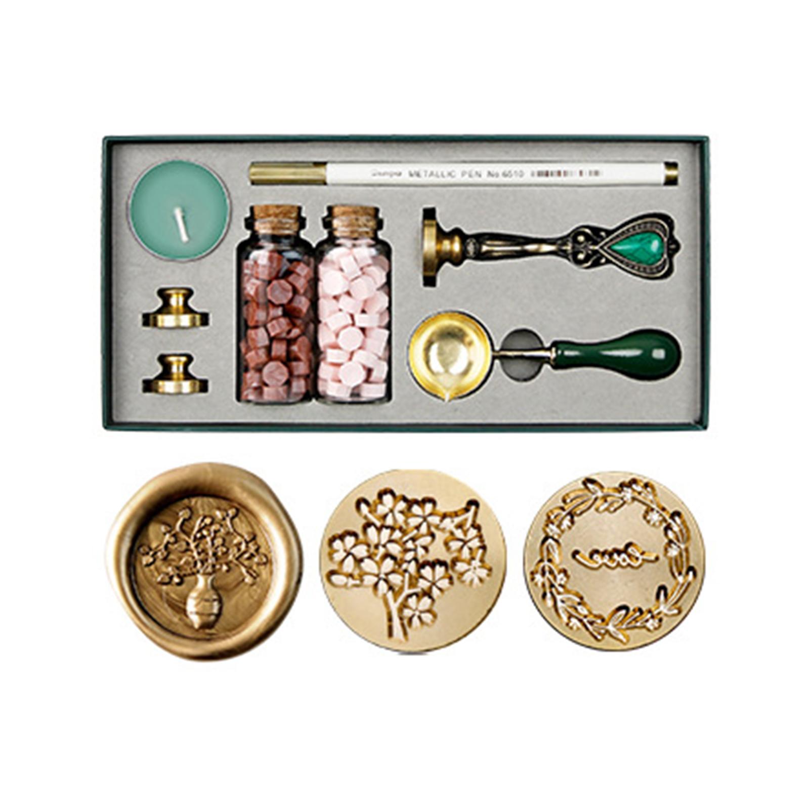 Retro Wachssiegel-Set, Siegelwachs-Perlen, Wachsschmelzlöffel, Wachssiegel-Stempel, Kerze, austauschbar, Kupfer Style 3 von Joom DACH