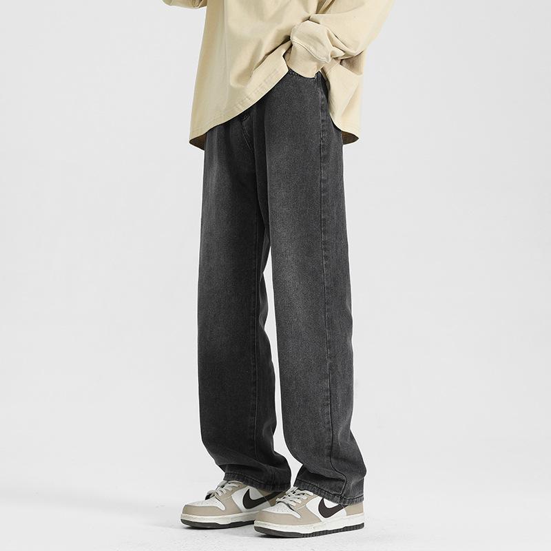 Retro Waschung Jeans Jungen Frühling und Herbst Locker Gerade Hose High Street Weitbeinige Freizeithose 3XL von Joom DACH