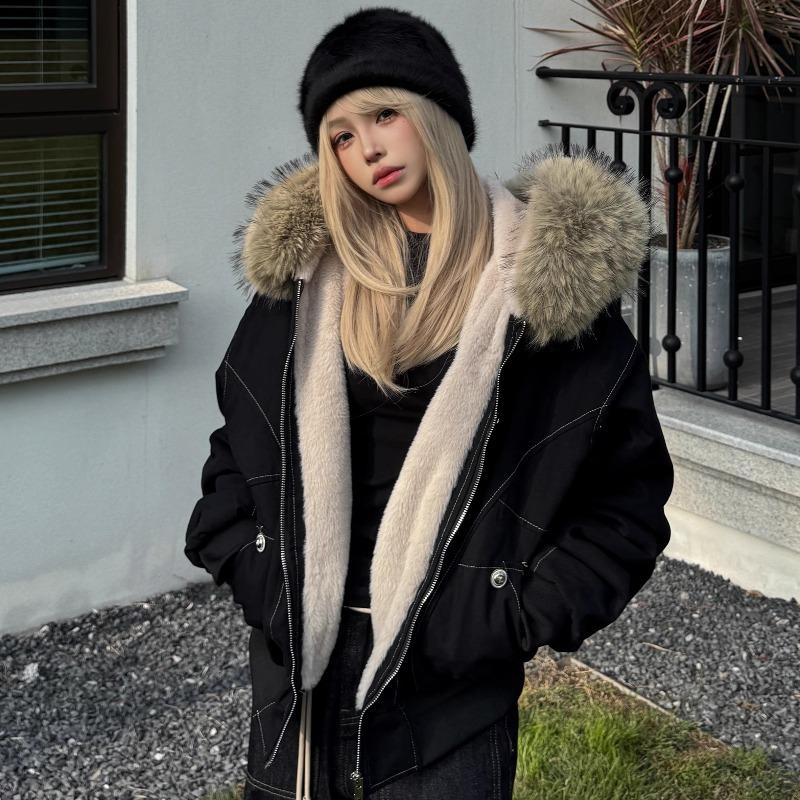 Retro Damen Parka Mantel Winter Warme Jacke mit Großem Pelzkragen Kapuze Kleidung S schwarz von Joom DACH