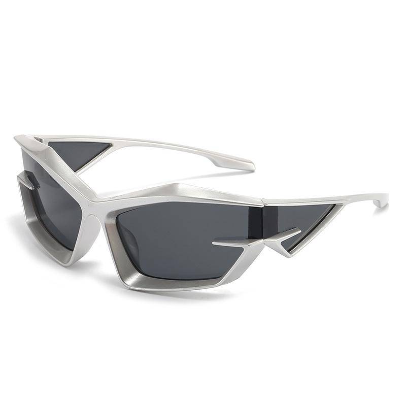 Retro Y2K Sonnenbrille Mode Cat Eye Irreguläre Brille Herren Outdoor Bewegung Sonnenbrille Steampunk nicht polarisiert Sonnenschutzbrille silber grau von Joom DACH
