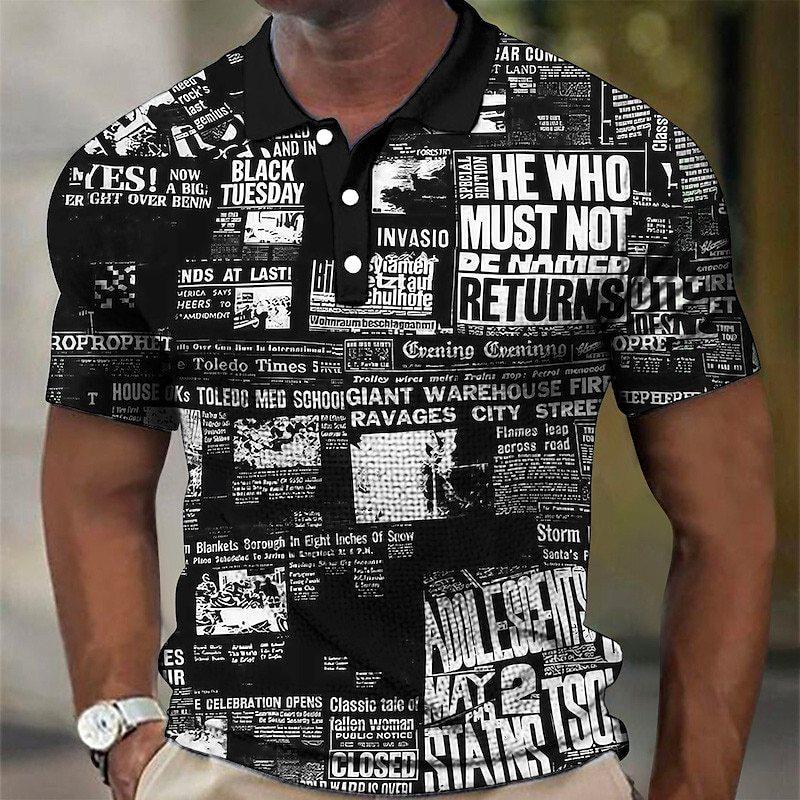 Retro Zeitungsmuster 3D Digitaldruck Herren Komfortables Poloshirt XXL Retro Zeitungsmuster 3D Digitaldruck Herren Komfortables Poloshirt XXL von Joom DACH