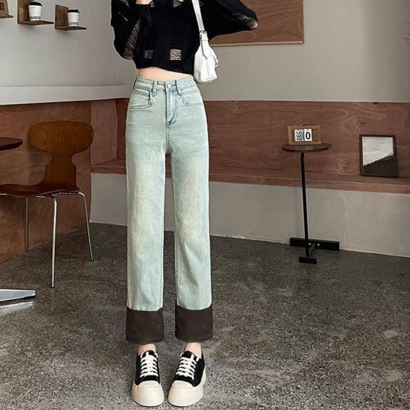 Retro Zigarettenhose Neunpunkt-Jeans für Damen im Frühling und Herbst Hochtailliert Neue kleine gerade gekräuselte Slim-Hose XXL von Joom DACH