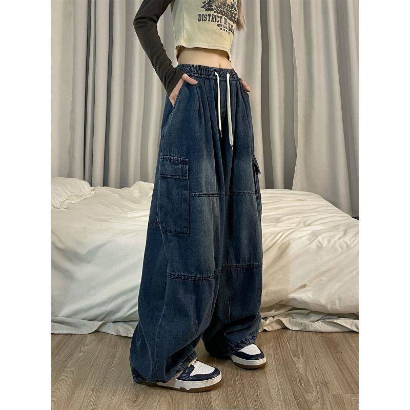 Retro-amerikanische Hip-Hop-Jeans mit weitem Bein für Arbeitskleidung, lässige Hose für trendige Mädchen M von Joom DACH