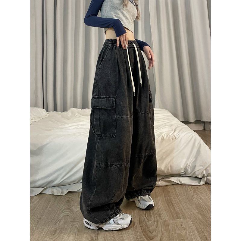 Retro-amerikanische Hip-Hop-Jeans mit weitem Bein für Arbeitskleidung, lässige Hose für trendige Mädchen M von Joom DACH