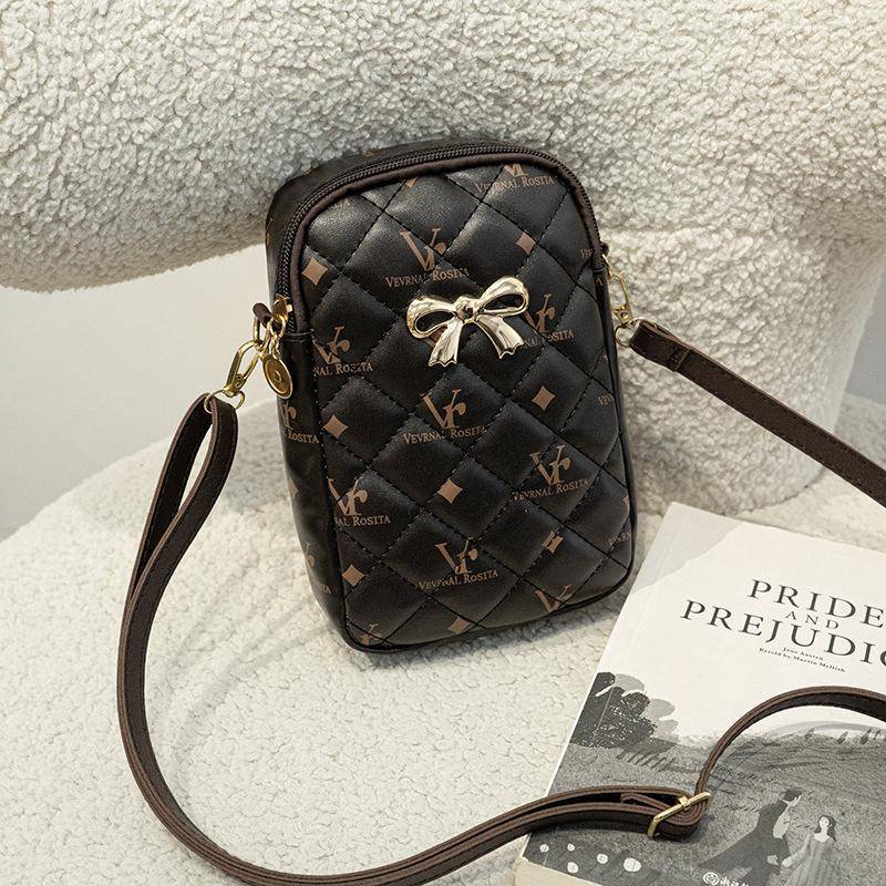 Retro bedruckte Umhängetasche Neue Damentasche Tasche Damen High-End-Handytasche dunkelbraune von Joom DACH