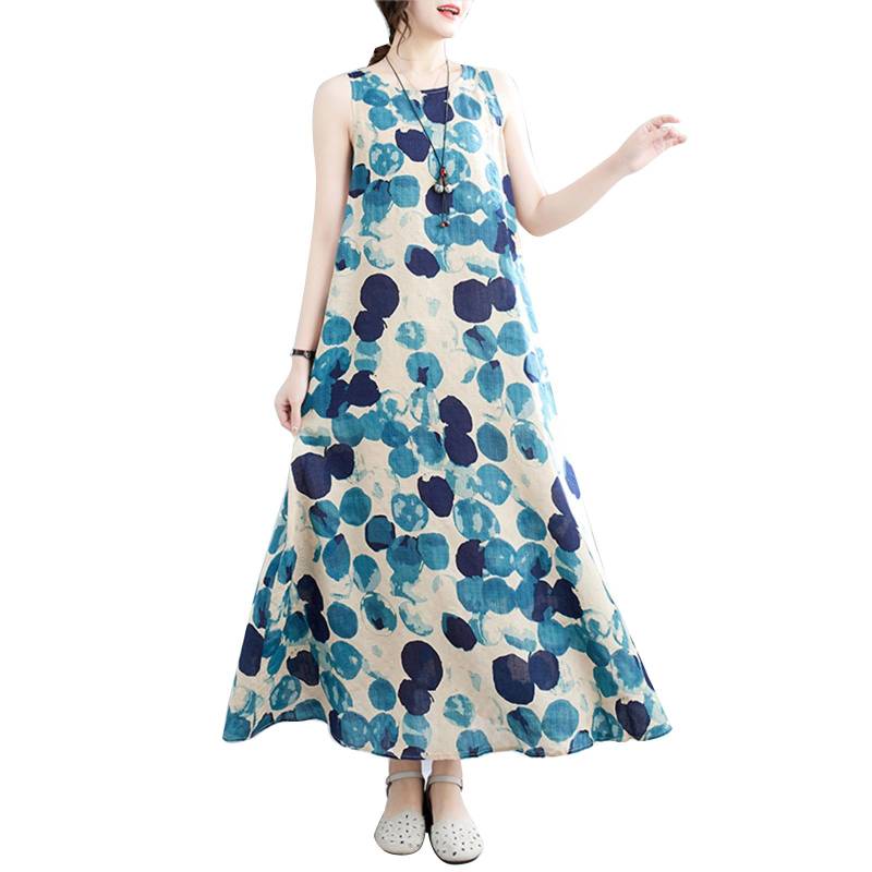 Retro böhmisches Kleid weibliche Blumen Baumwolle Seide ärmellose lässige Weste Kleid Damen Sommerkleider XL blau von Joom DACH