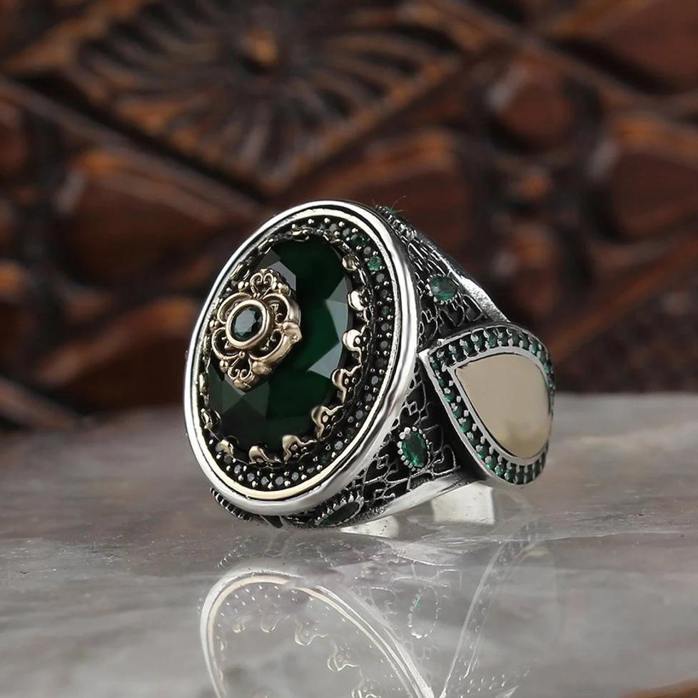 Retro handgemachte türkische Siegelringe für Männer alte Silber Farbe geschnitzt Adler Ring Mystic Zirkon Inlay neue Punk Motor Biker Ring 11 von Joom DACH