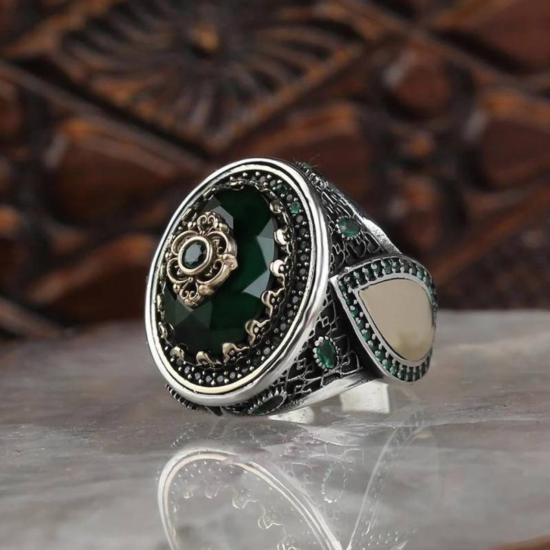 Retro handgemachte türkische Siegelringe für Männer alte Silber Farbe geschnitzt Adler Ring Mystic Zirkon Inlay neue Punk Motor Biker Ring 11 von Joom DACH