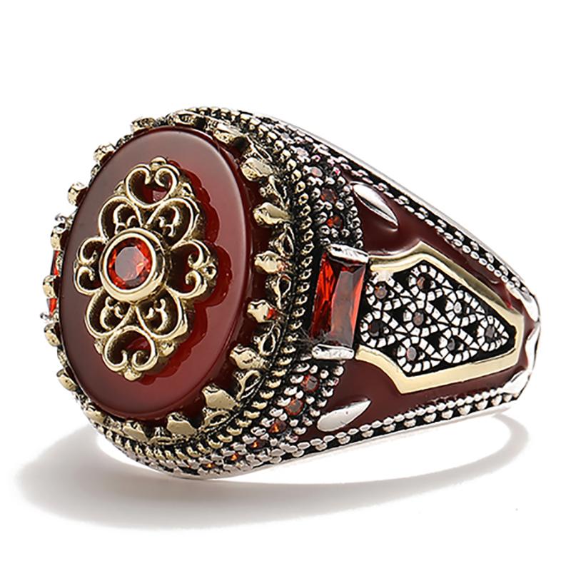 Retro handgemachte türkische Siegelringe für Männer alte Silber Farbe geschnitzt Adler Ring Mystic Zirkon Inlay neue Punk Motor Biker Ring 11 von Joom DACH