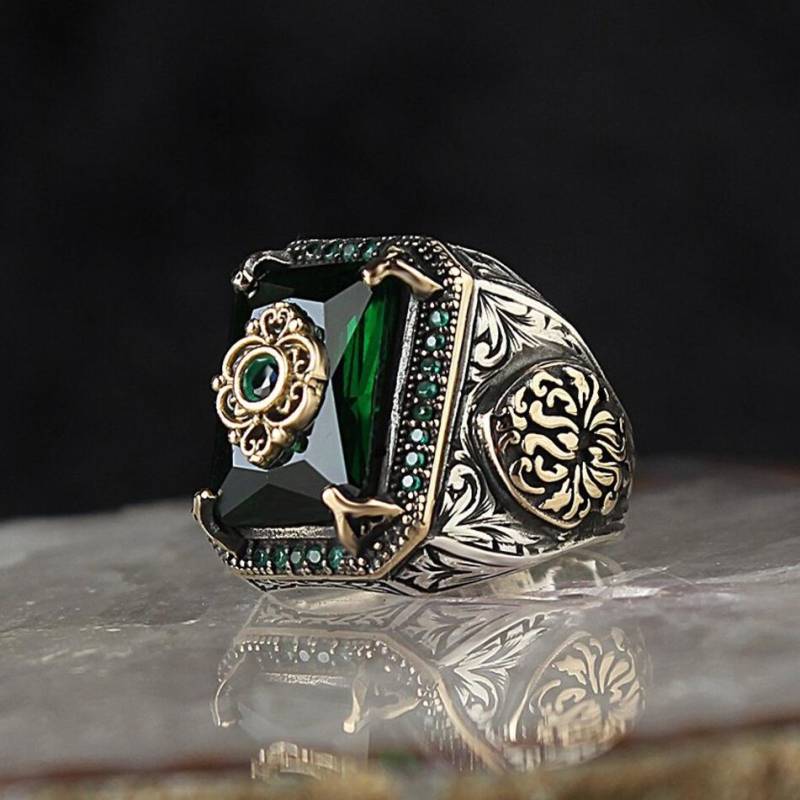 Retro handgemachte türkische Siegelringe für Männer alte Silber Farbe geschnitzt Adler Ring Mystic Zirkon Inlay neue Punk Motor Biker Ring 12 von Joom DACH