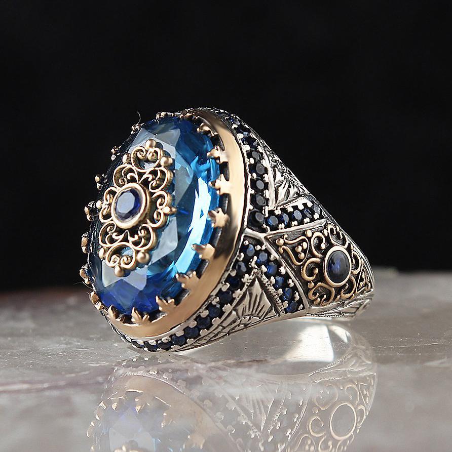 Retro handgemachte türkische Siegelringe für Männer alte Silber Farbe geschnitzt Adler Ring Mystic Zirkon Inlay neue Punk Motor Biker Ring 12 von Joom DACH