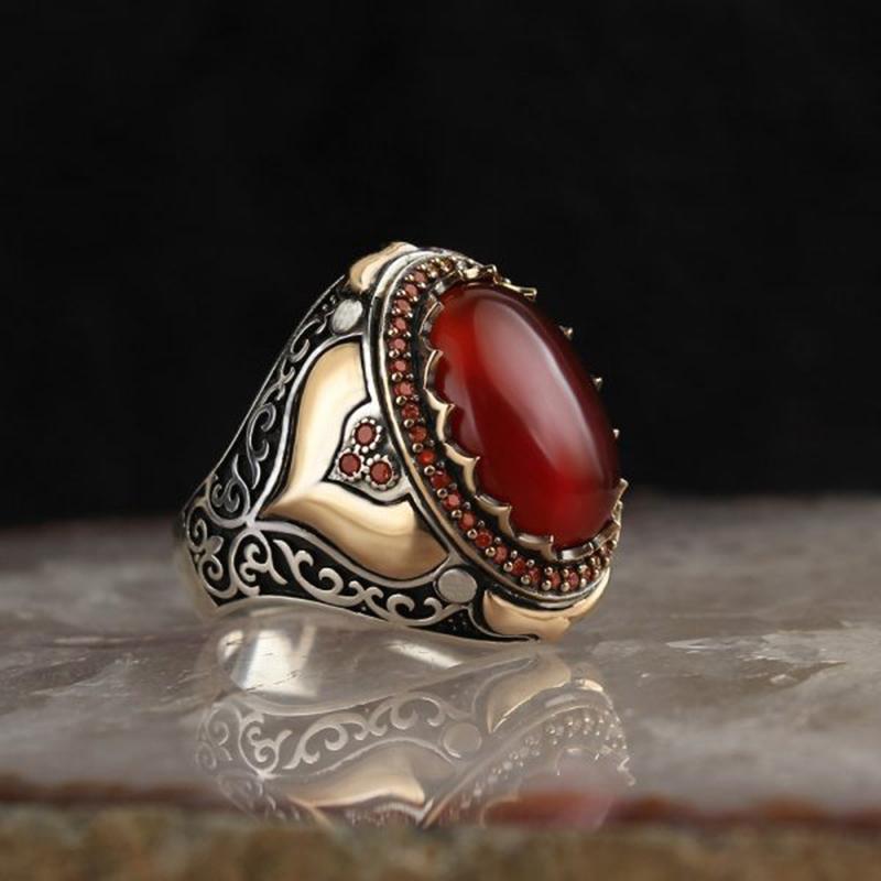 Retro handgemachte türkische Siegelringe für Männer alte Silber Farbe geschnitzt Adler Ring Mystic Zirkon Inlay neue Punk Motor Biker Ring 13 von Joom DACH