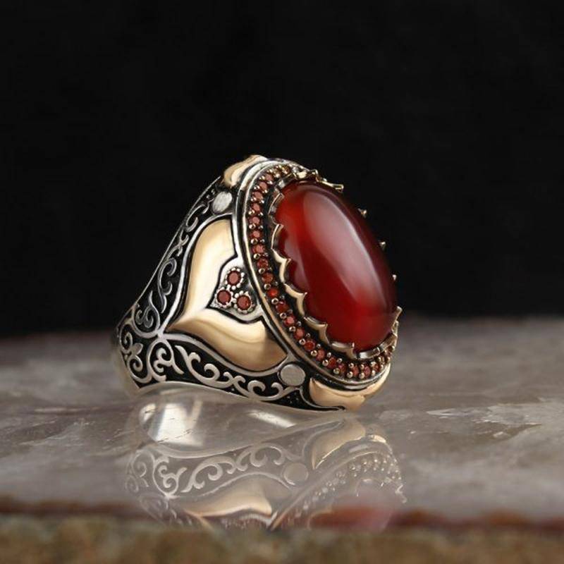 Retro handgemachte türkische Siegelringe für Männer alte Silber Farbe geschnitzt Adler Ring Mystic Zirkon Inlay neue Punk Motor Biker Ring 13 von Joom DACH