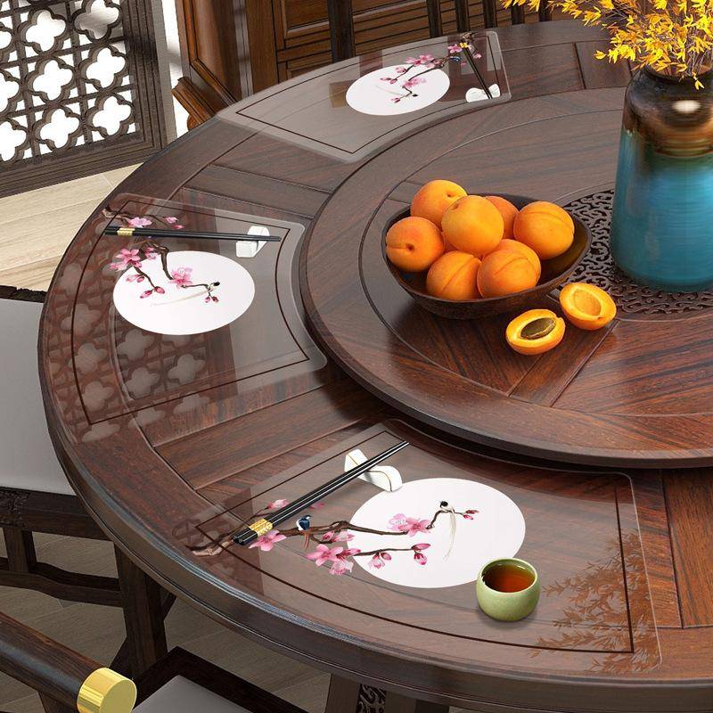 Retro transparentes fächerförmiges Tischset, Restaurant-Geschirrmatte, runde Tischdecke, Tischmatte, wasserdicht, ölbeständig, thermisch abgeschirmtes Pad, weiches Glas A von Joom DACH