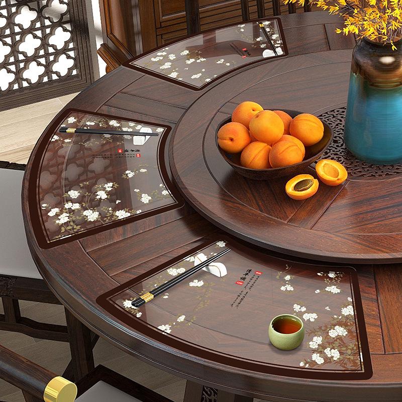 Retro transparentes fächerförmiges Tischset, Restaurant-Geschirrmatte, runde Tischdecke, Tischmatte, wasserdicht, ölbeständig, thermisch abgeschirmtes Pad, weiches Glas A von Joom DACH