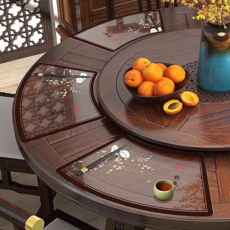 Retro transparentes fächerförmiges Tischset, Restaurant-Geschirrmatte, runde Tischdecke, Tischmatte, wasserdicht, ölbeständig, thermisch abgeschirmtes Pad, weiches Glas A von Joom DACH