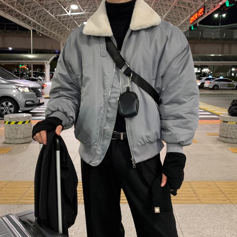 Revers Baumwollmantel Herren Winter Locker Lammwolle Warmer Mantel Koreanischer Stil Trendiger Hübscher Baumwollmantel 2XL von Joom DACH