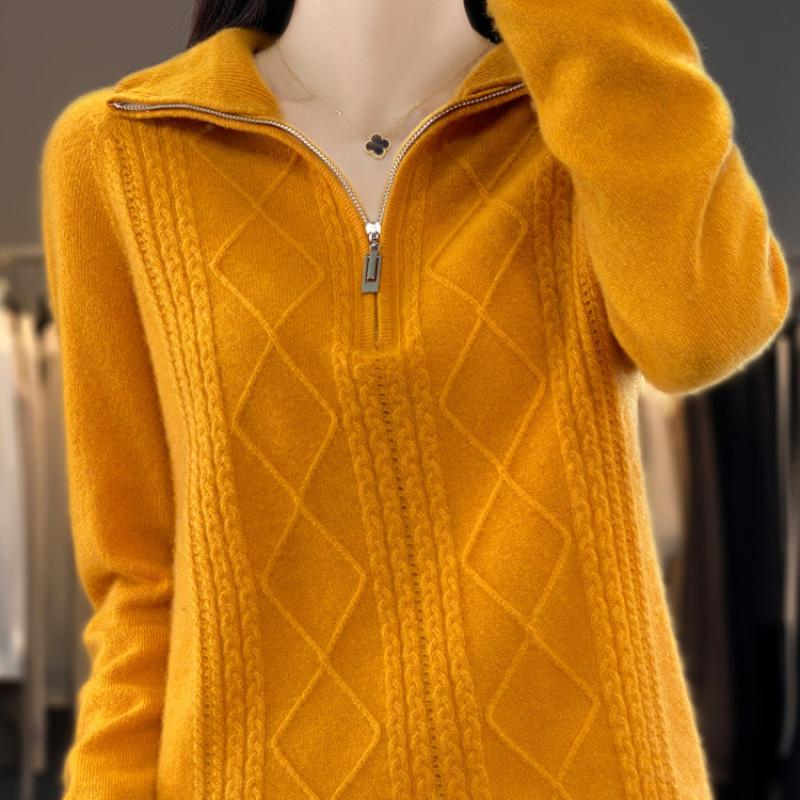 Revers-Cardigan für Damen im Herbst- und Winterstil, Zopfmuster, halber Reißverschluss, Kaschmirpullover, locker, vielseitig, warm, Unterhemd, Top XXL von Joom DACH