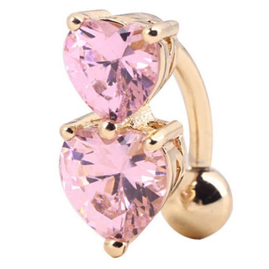 Reverse Crystal Bar Bauchnabelpiercing-Knopf-Nabel-Körperpiercing mit zwei Herzen von Joom DACH