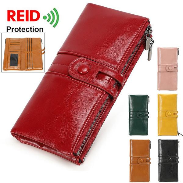 Rfid-blockierende Echtleder-Damenbrieftaschen mit mehreren Kartenetuis und Reißverschlussfach rosa von Joom DACH
