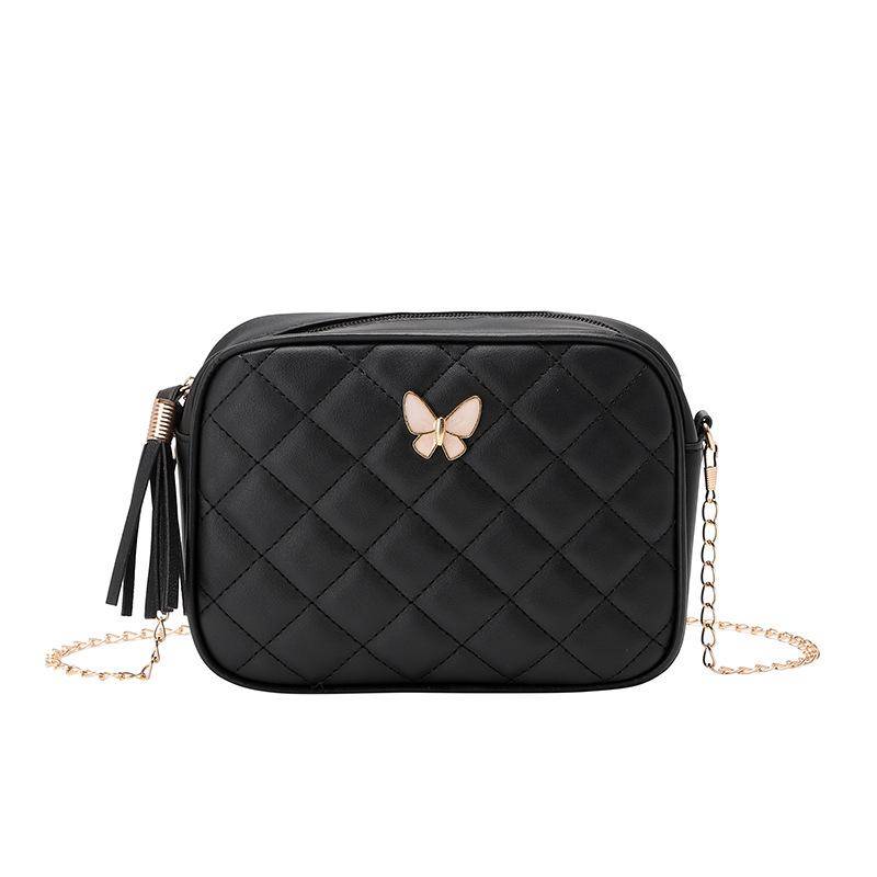 Rhombus Kette Kamera Tasche Mode Kleine Tasche Gemütlich Einfach Bestickte Handy Tasche schwarz von Joom DACH
