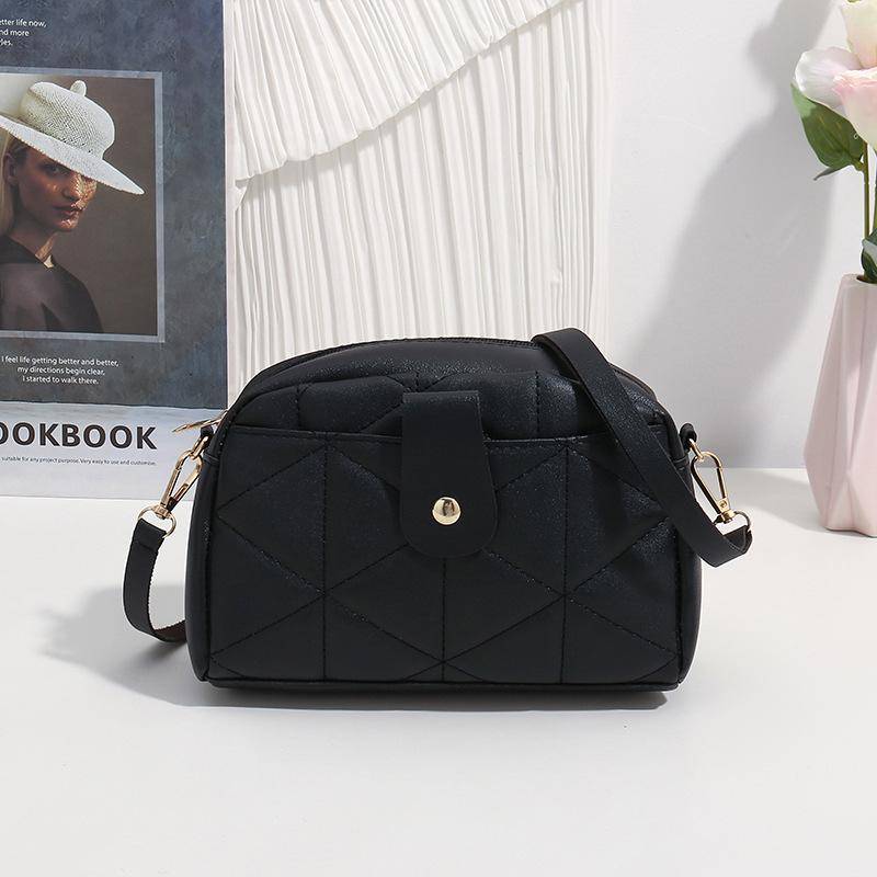 Rhombus Stickerei Kameratasche Mode Kleine Tasche Damen Umhängetasche Trendy Vielseitige Handytasche schwarz von Joom DACH