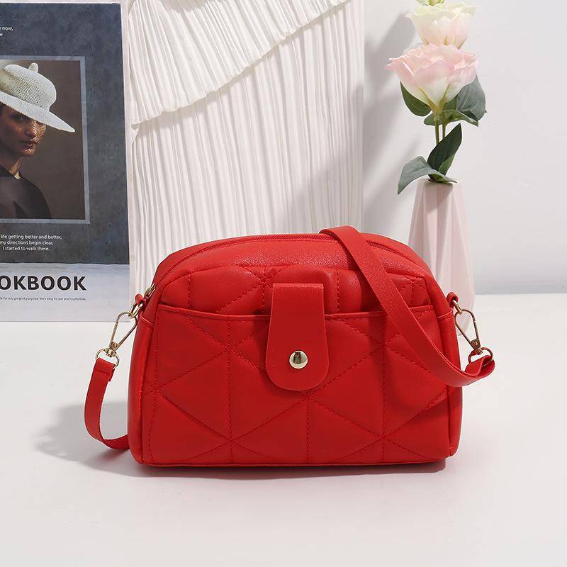 Rhombus Stickerei Kameratasche Mode Kleine Tasche Damen Umhängetasche Trendy Vielseitige Handytasche rot von Joom DACH