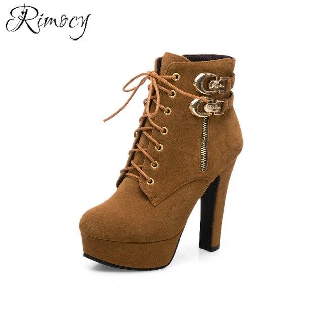 Rimocy Neue Herbst Stiefeletten Für Frauen Plattform High Heels Schuhe Frau Schnalle Kurze Booties Casual Faux Wildleder Schuhe 41 braun von Joom DACH