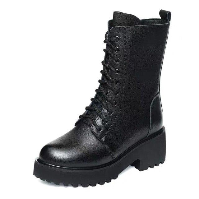 Rimocy Schnürstiefeletten mit quadratischem Absatz für Damen Damen Slipper Reißverschluss Plateauabsatz Stiefel PU-Leder Winterschuhe Frau 41 40 von Joom DACH