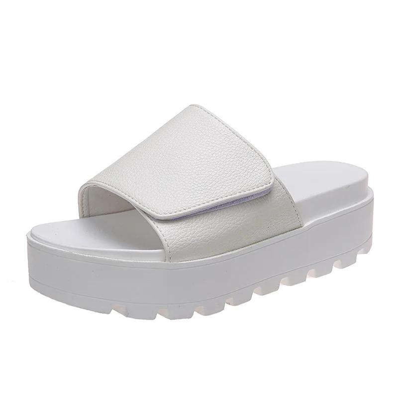 Rimocy Schwarze PU-Leder Plateau-Slipper Damen Übergröße 43 Sandalen mit dicker Sohle Frau 2025 Sommer Rutschfeste Pantoletten Schuhe Weiblich 43 weiß von Joom DACH
