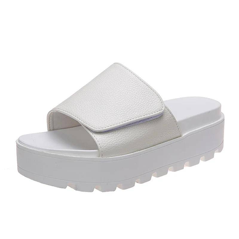 Rimocy Schwarze PU-Leder Plateau-Slipper Damen Übergröße 43 Sandalen mit dicker Sohle Frau 2025 Sommer Rutschfeste Pantoletten Schuhe Weiblich 43 weiß von Joom DACH