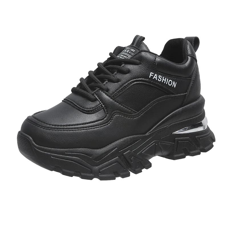 Rimocy Weiß PU Leder Chunky Turnschuhe Frauen Herbst Winter Plattform Vulkanisieren Schuhe Frau Dicken Boden Versteckte Heels Sport Schuhe 39 schwarz von Joom DACH