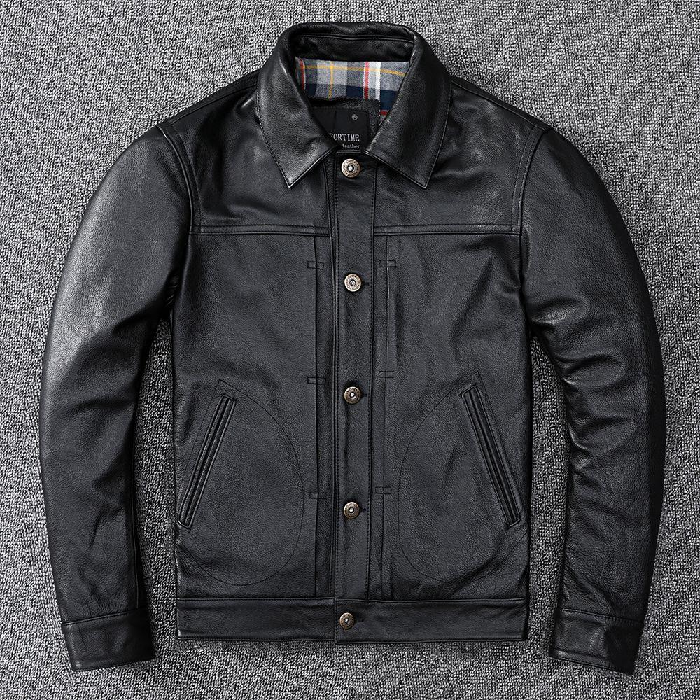 Rindsleder Business Casual Lederjacke für Männer mit Revers Mittleren Alters Lederjacke L von Joom DACH