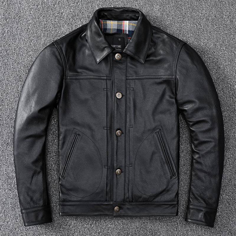 Rindsleder Business Casual Lederjacke für Männer mit Revers Mittleren Alters Lederjacke L von Joom DACH