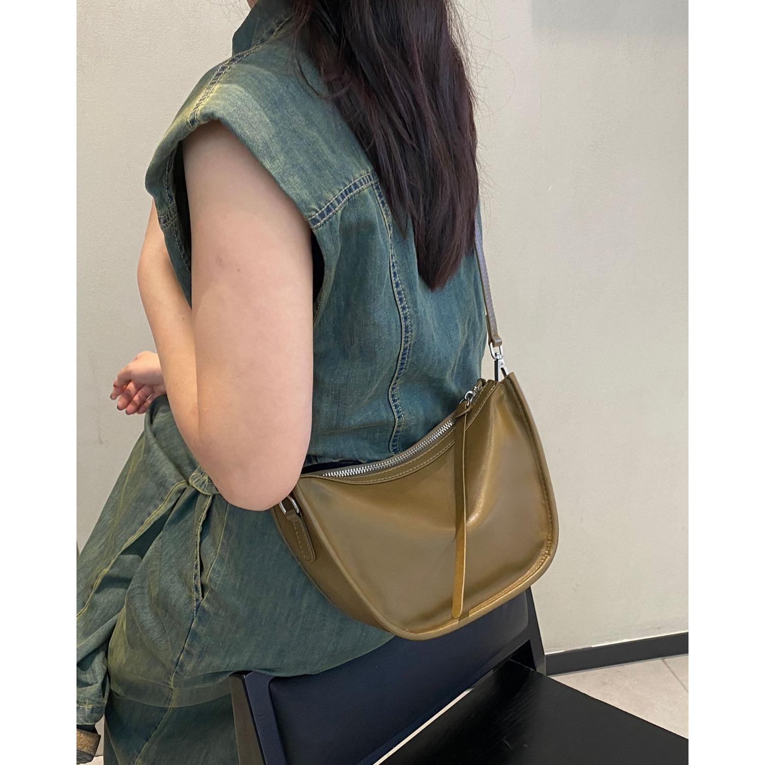 Rindsleder Damen, Einseitige Umhängetasche, Schlichte Mode-Tasche, Mädchen Muscheltasche, Tasche mit großem Fassungsvermögen olivgrüne von Joom DACH