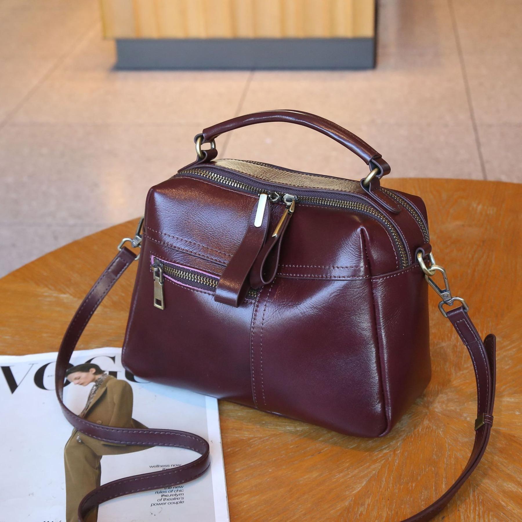 Rindsleder Damen, Einseitige Umhängetasche in Muschelform, Schlichte Mode-Tasche für Mädchen, Klassische kleine Handtasche aus Leder von Joom DACH