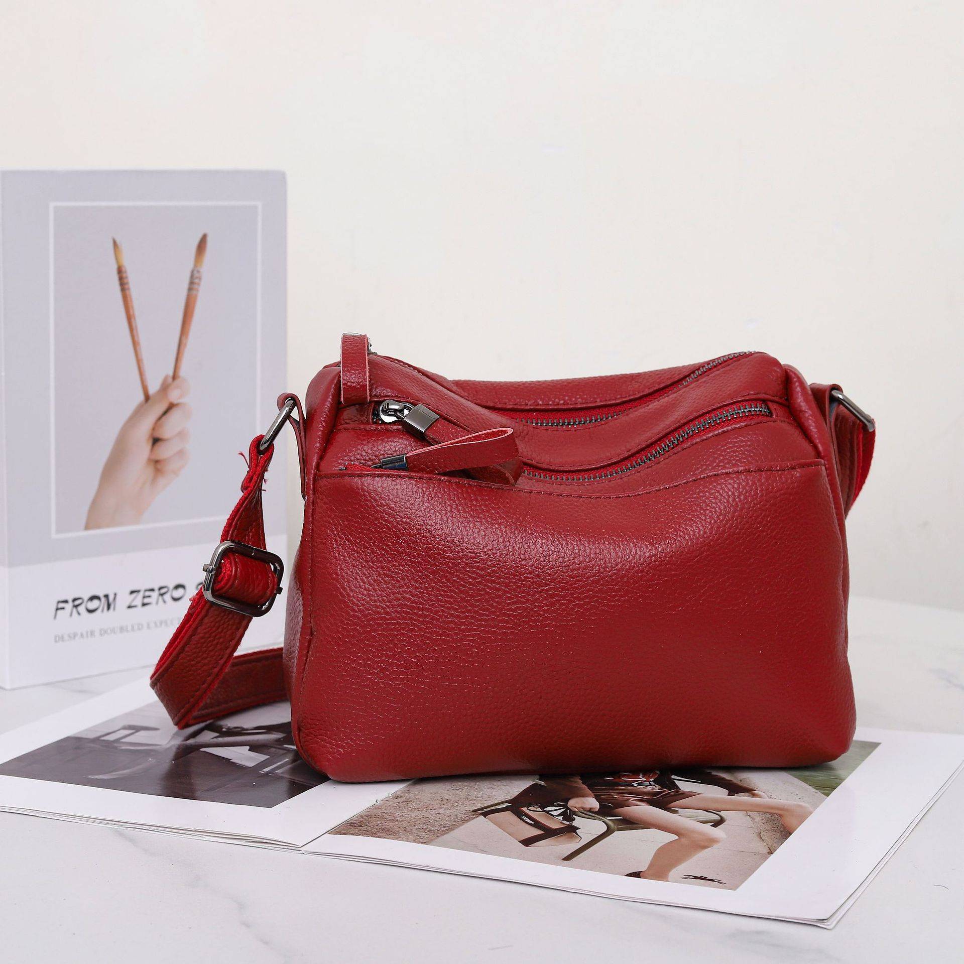 Rindsleder Damen Einzelne Schulter Umhängetasche Einfache Mehrfachtasche Knödeltasche Großes Fassungsvermögen Tante Mutter Tasche Umhängetasche bordeaux von Joom DACH