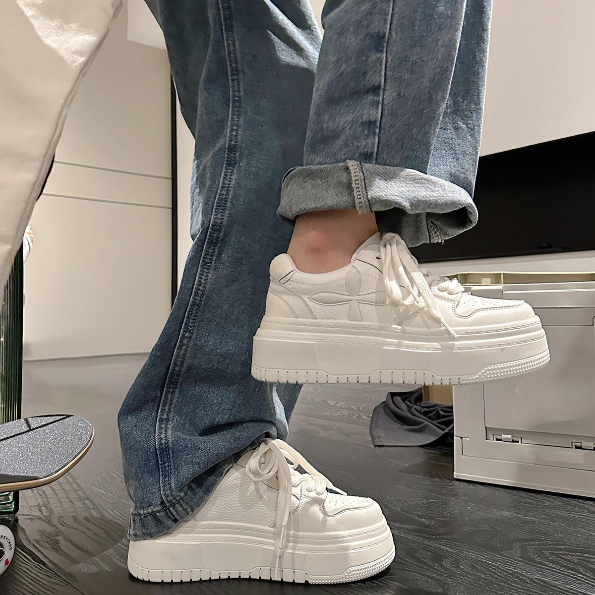 Rindsleder Frühling Neue Plateau Weiße Schuhe Lässig Allround Erhöhte Leder Sneaker Damen 40 weiß von Joom DACH