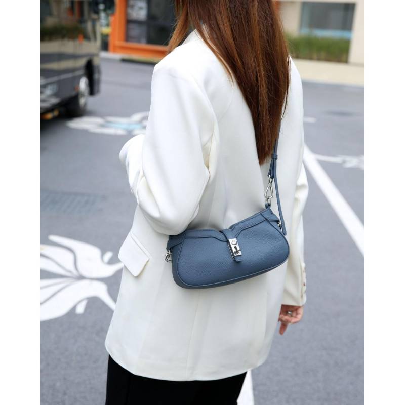 Rindsleder Nische Vielseitige Damenhandtasche Schulter Messenger Bag Schlichte und Modische Damenhandtasche Reißverschluss Kleine Shell blau von Joom DACH