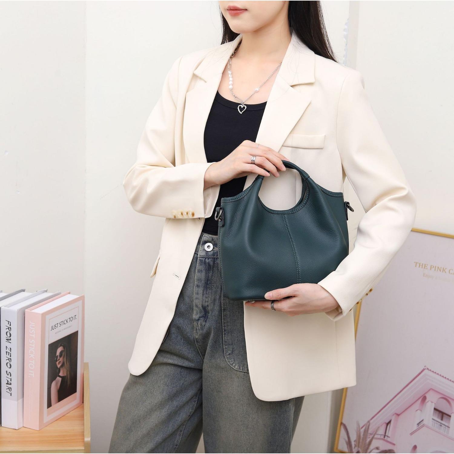 Rindsleder Quadratische Tasche Umhängetasche Horizontal Muscheltasche Beliebte Mode Nische Damen Einzelne Schulter Praktisch Weich Hand dunkelgrüne von Joom DACH