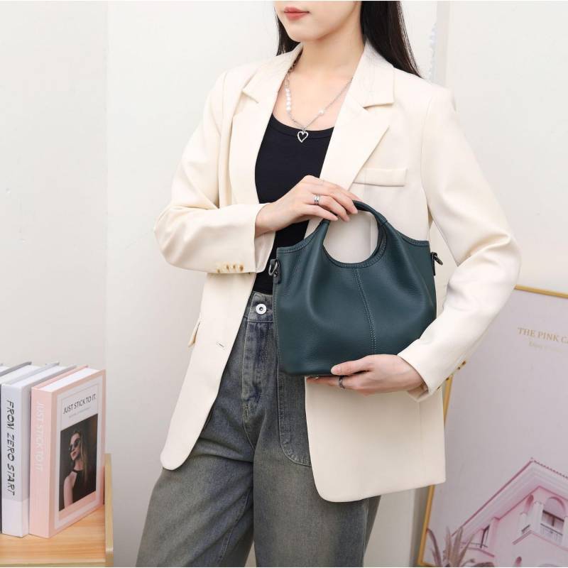 Rindsleder Quadratische Tasche Umhängetasche Horizontal Muscheltasche Beliebte Mode Nische Damen Einzelne Schulter Praktisch Weich Hand dunkelgrüne von Joom DACH