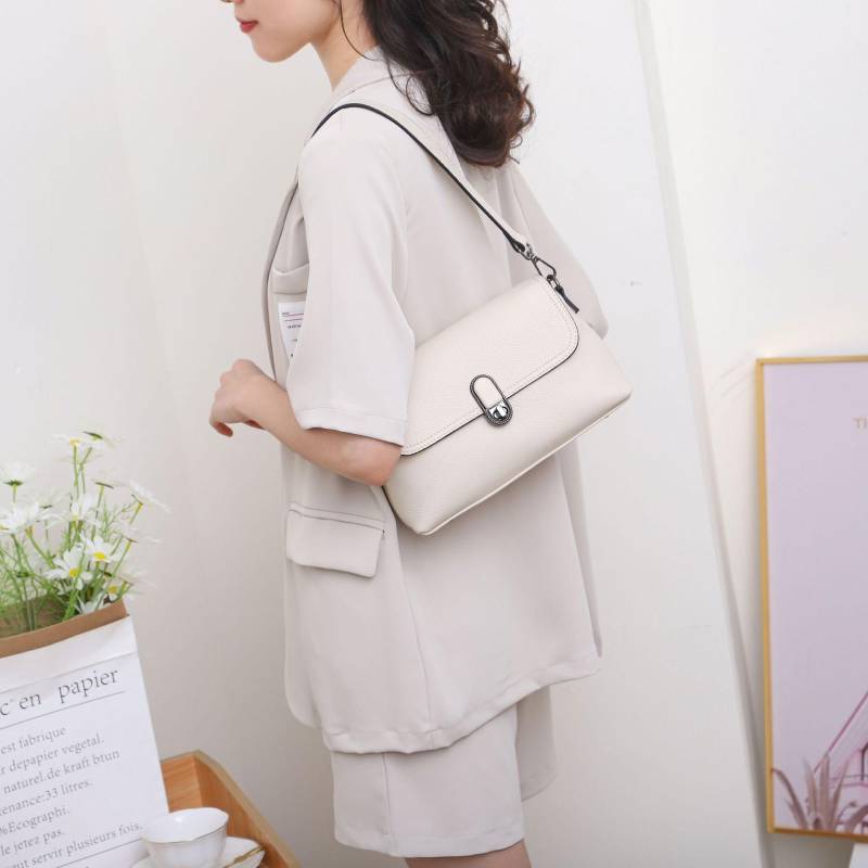 Rindsleder Schloss Einzelne Schulter Damen Tasche, Messenger Tote Bag mit großem Fassungsvermögen, Damen Headbag, Modisches und einfaches Einkaufen weiß von Joom DACH