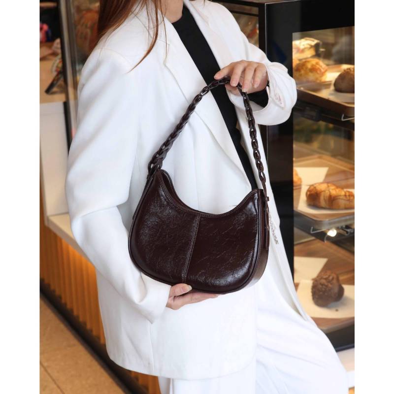 Rindsleder Schulter Damen Tasche Große Kapazität Damenmode Einfache Praktische Shell Tasche Mondtasche Burst Muster Rindsleder dunkelbraune von Joom DACH